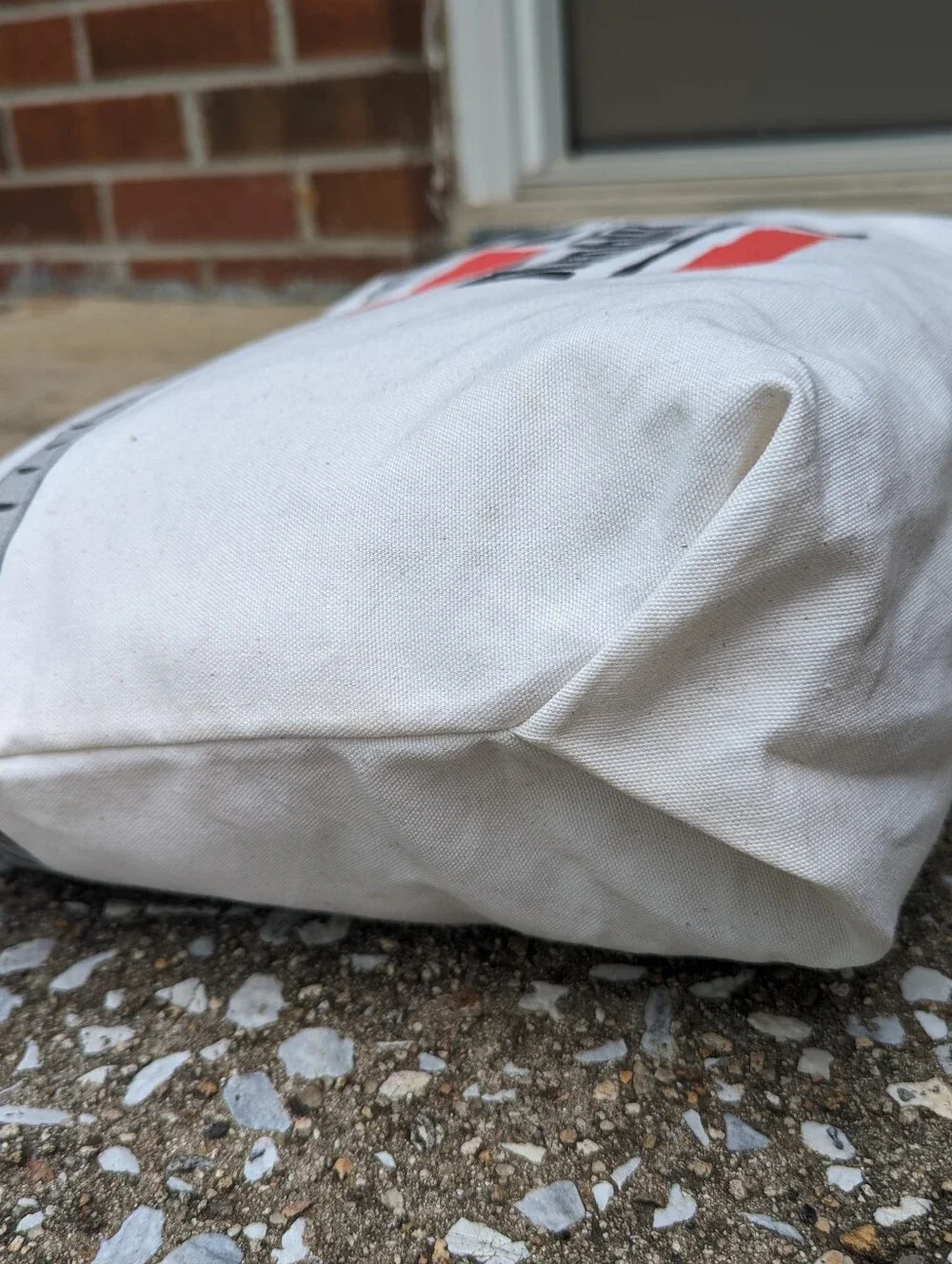 Cream Canvas Tote Bag with Vintage Red Car Graphics